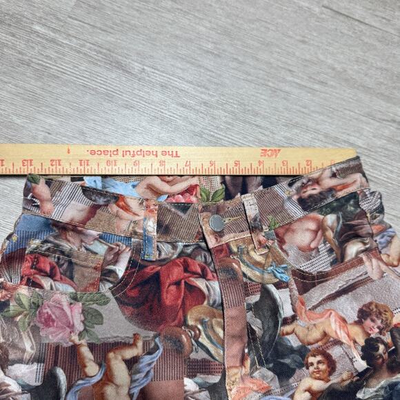 SHEIN Renaissance Cherub Print Straight Leg Pants Size 26 Angel Baroque Art Y2K - Picture 5 of 10
